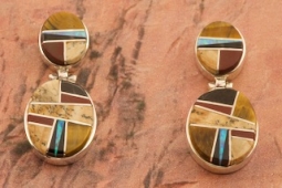 Calvin Begay Double Ovals Picture Jasper Sterling Silver Earrings